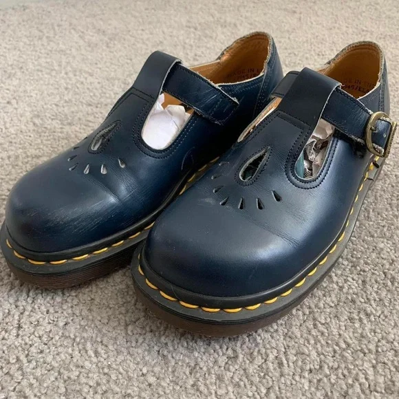 Dr. Martens Navy Blue Tooled Leather Mary Janes - Picture 3 of 8
